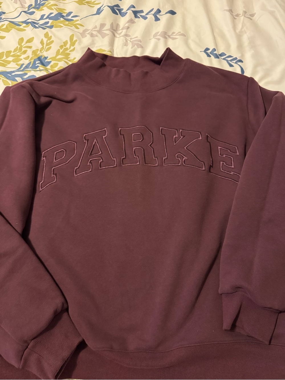 Parke Eggplant mock neck Fleece material